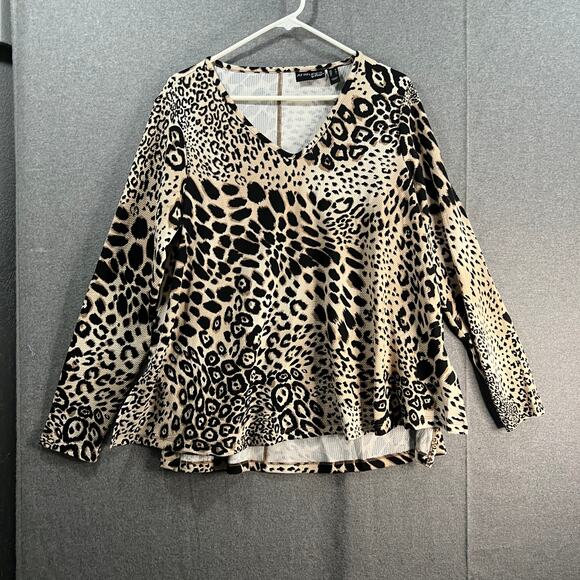 Attitudes by Renee Long Sleeve V-neck Tunic Textured Knit Leopard, Medium - Picture 1 of 9